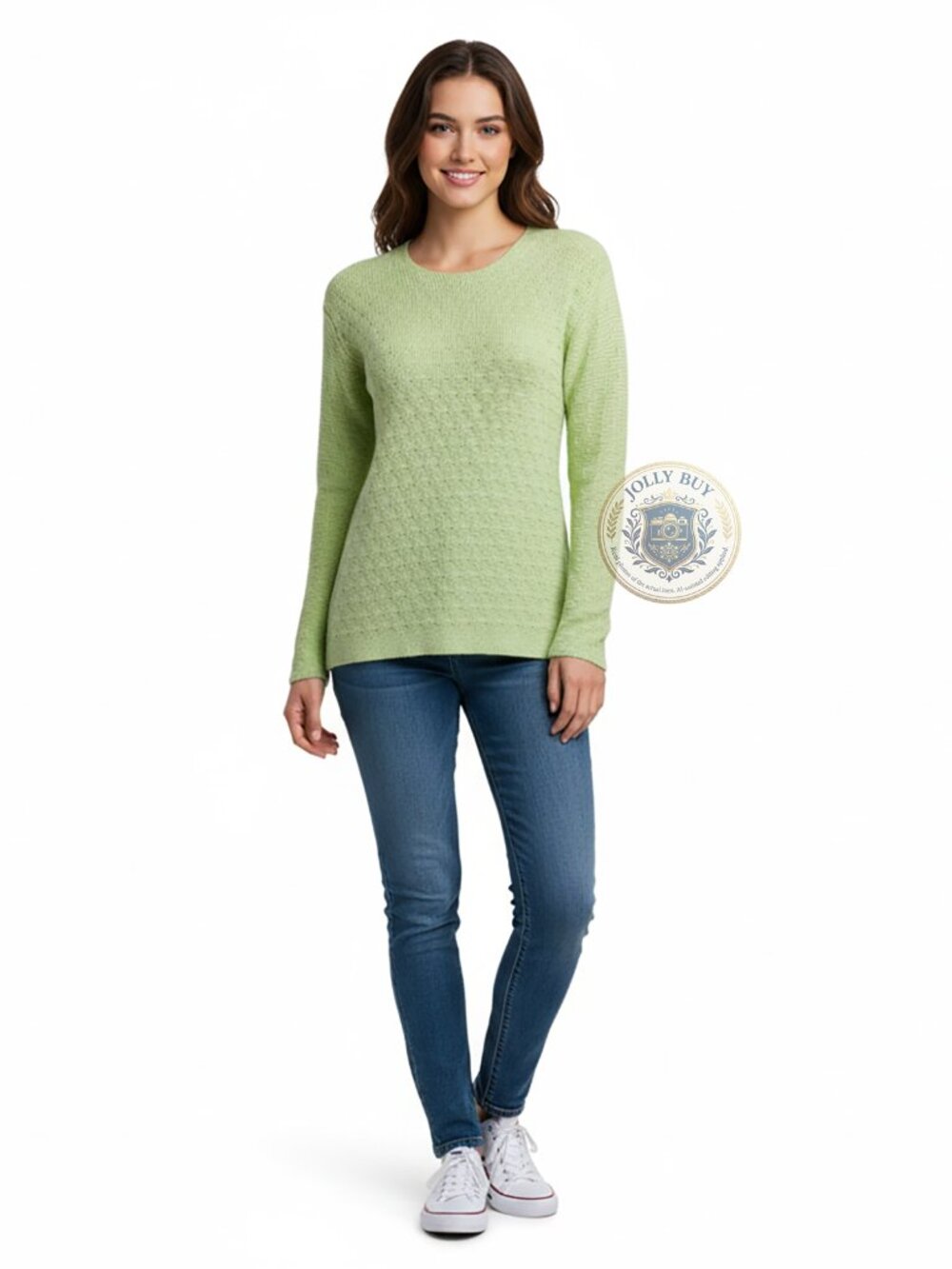 Rachel Zoe Women’s Sweater Jersey Knit Cotton Wool Tunic Long Sleeve Silver Lime